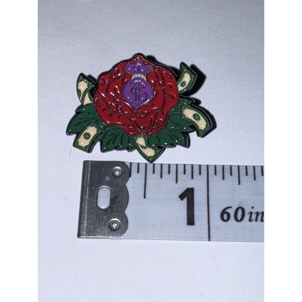Red Rose Flower Money Pin Brooch